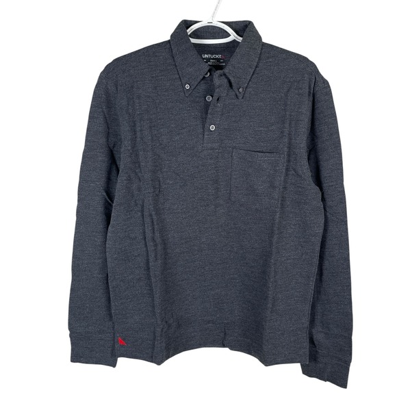 NEW UNTUCKit Zingaro Long Sleeve Polo Shirt Medium Charcoal Gray Cotton Blend - Picture 3 of 7